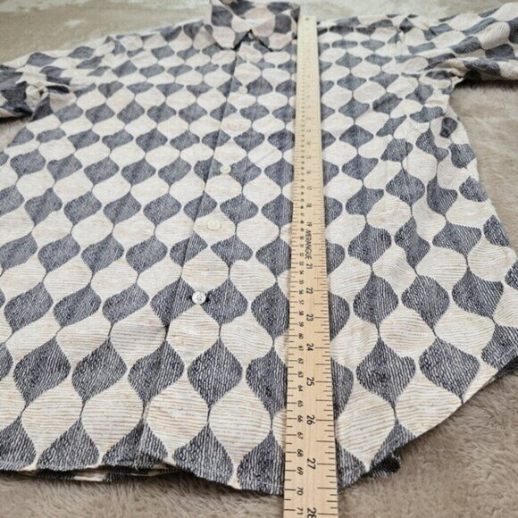 Club Monaco Shirt Geometric Pattern Casual Short Sleeve Button-Up Cotton Size S - Picture 7 of 10